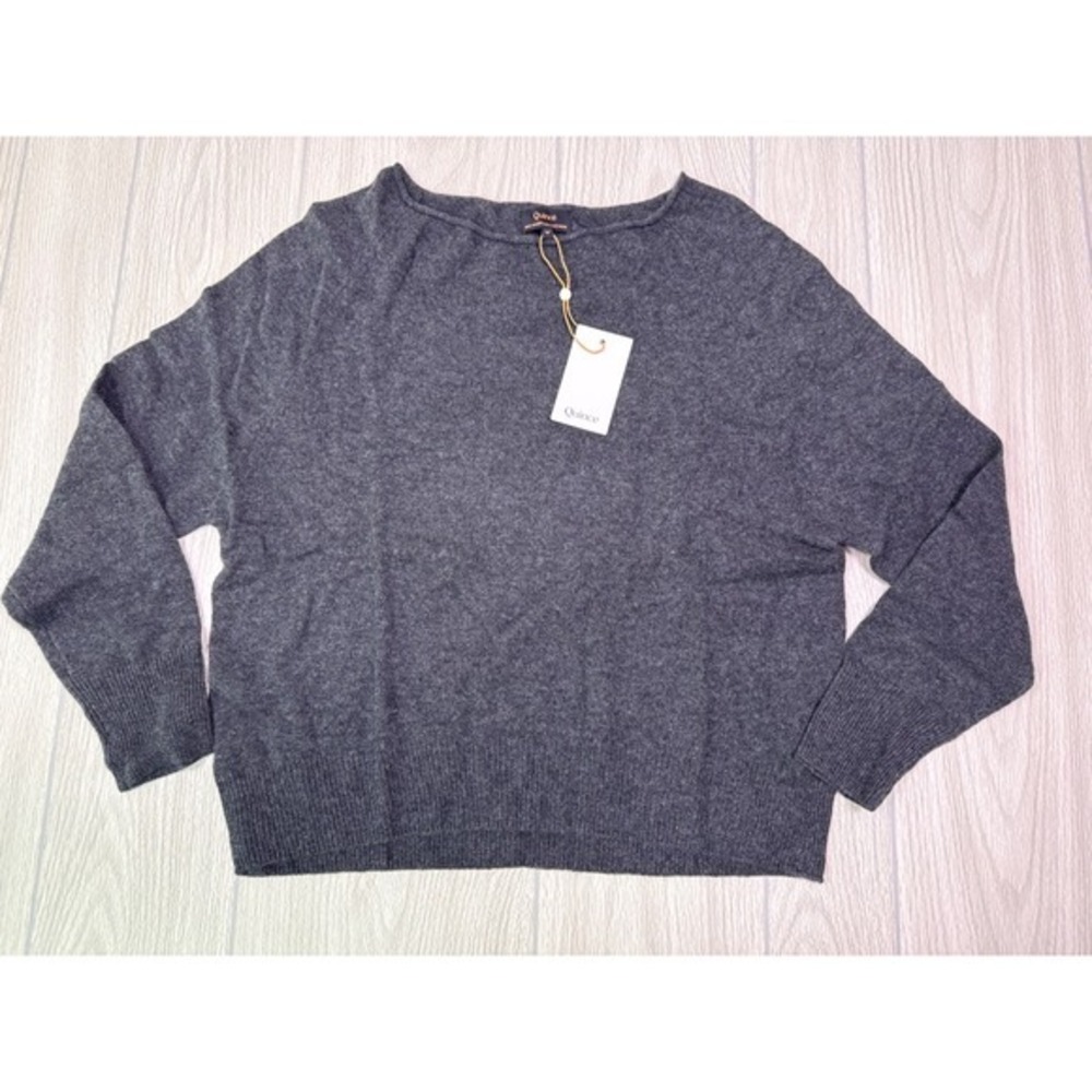 Quince Mongolian Cashmere Boatneck Sweater Heather Charcoal Gray Medium NWT - Picture 3 of 6